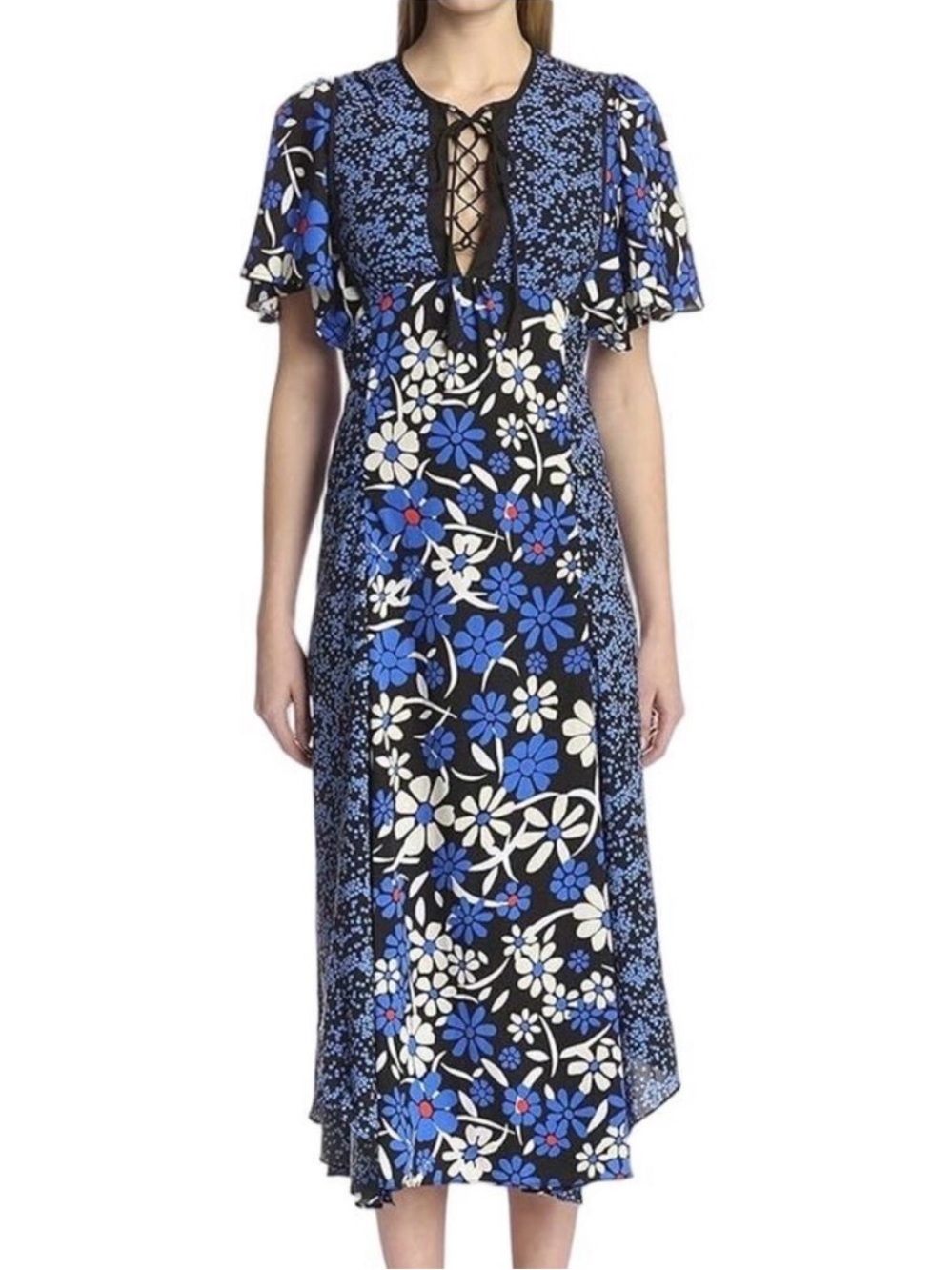 Walter Baker floral ruffle maxi dress Size 10 Elie starry night Flowy Bohemian
